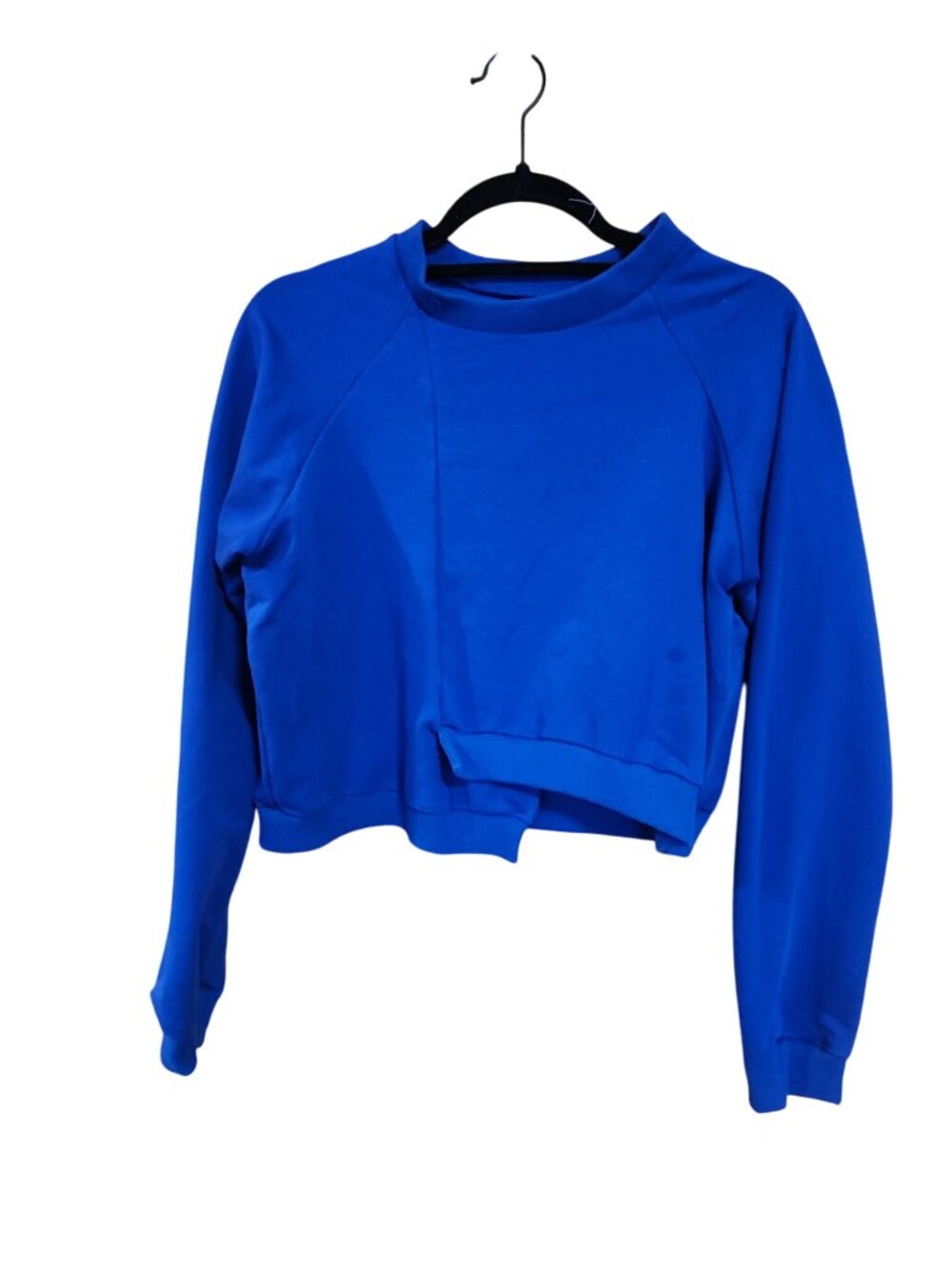 Blue Asymmetrical Hem Cropped Sweatshirt L/XL Cotton Blend Womens Casual Wear
